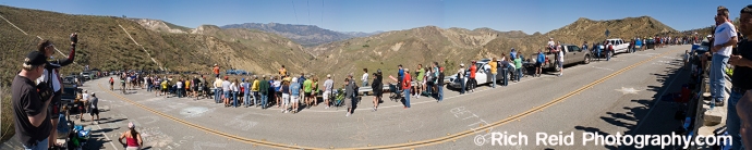 Fans gather at the summit of at category 4, 12% climb up  Balcom Canyon during stage 6 of the 2007 Tour of California.