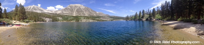 Panorama of Rock Creek Lake in the Eastern Sierras, California.