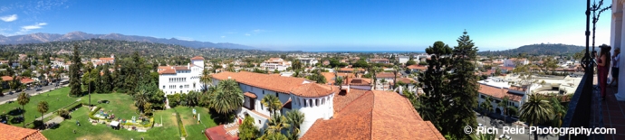 Panorama of the Santa Barbara from the Courthouse Observation Tower in Santa Barbara, California.