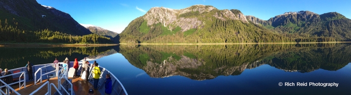 Panorama of the National Geographic Sea Bird bow in Gut Bay on South Baranof Island in Southeast Alaska.