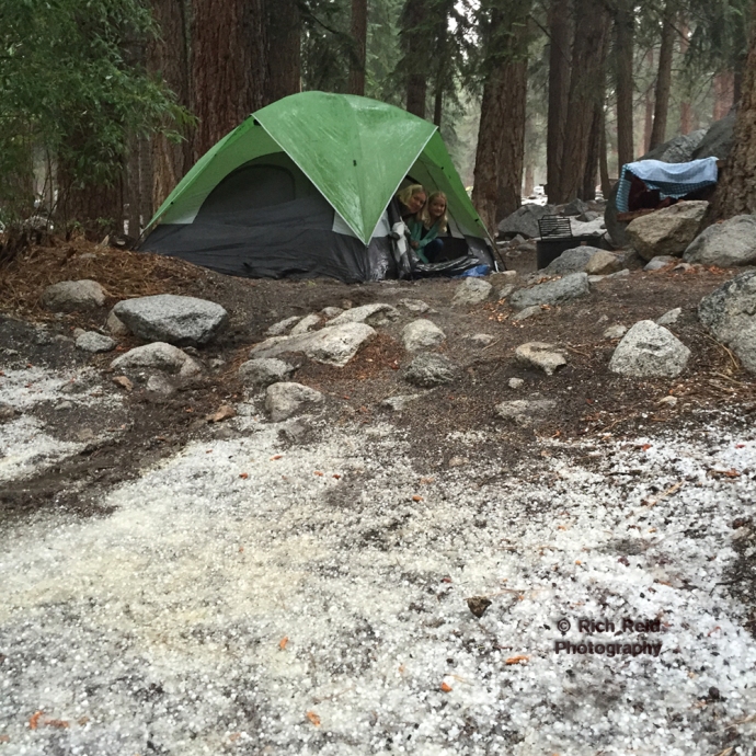 HAIL YES. Hail at the Whitney Portal Campground in July.
